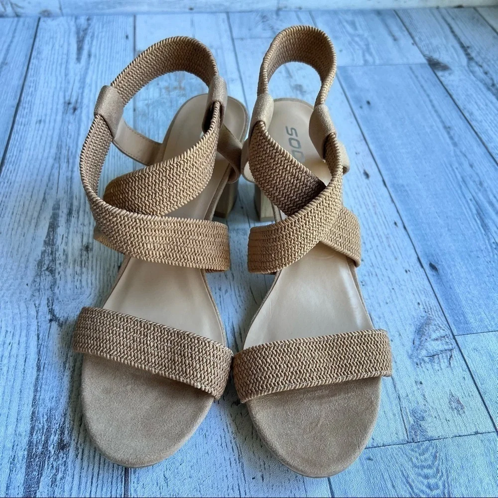 SODA Women’s Criss Cross‎ Blocked Heeled Sandal Shoes Tan Brown Size 11